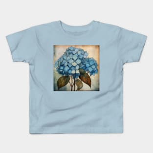 Simple Blue Folk Art Hydrangea Flower Kids T-Shirt